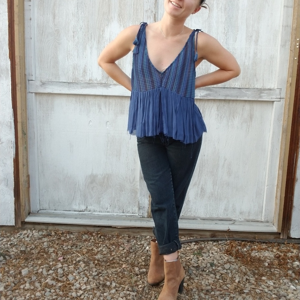 ✨ Pleated Blouse with Tassel Tie Shoulders